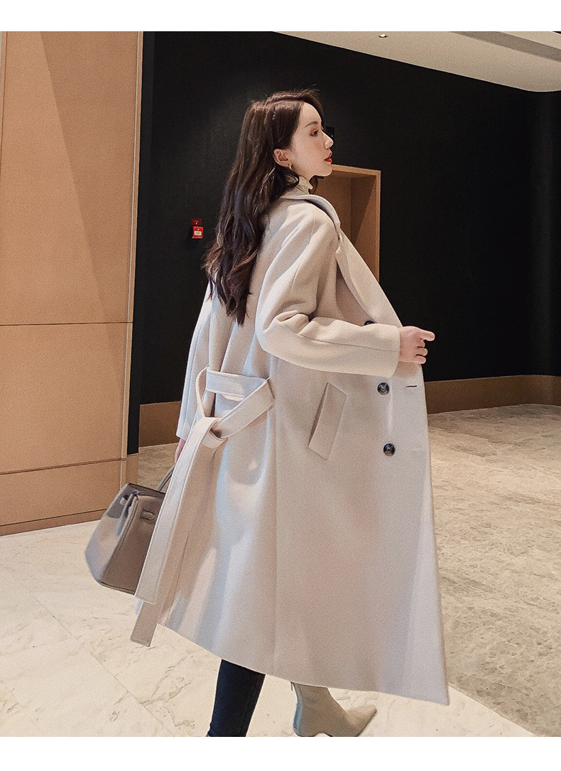 Autumn Winter Women's Jacket Casual Wool Blend Trench Coat Double Breasted Long With Belt 201222