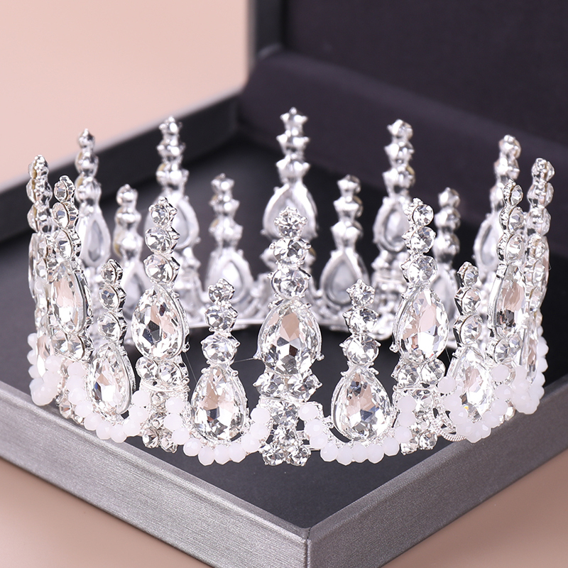 Fashion Silver Tiara And Crowns Crystal Queen Princess Diadem Bridal Round Crown Hair Jewelry For Wedding Women Hair Accessories T200110