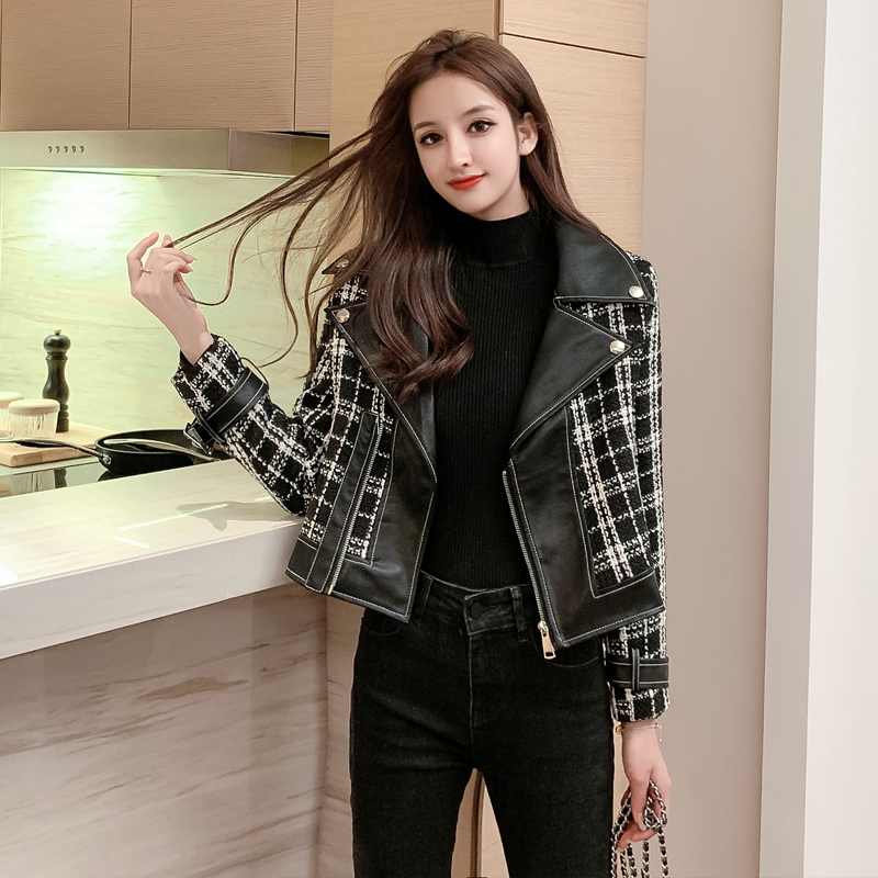 2021 New Xiao Xiangfeng was thin tweed stitching PU leather handsome Korean coat motorcycle jacket female NQ9B, White
2021 New Xiao Xiangfeng was thin tweed stitching PU leather handsome Korean coat motorcycle jacket female NQ9B, White