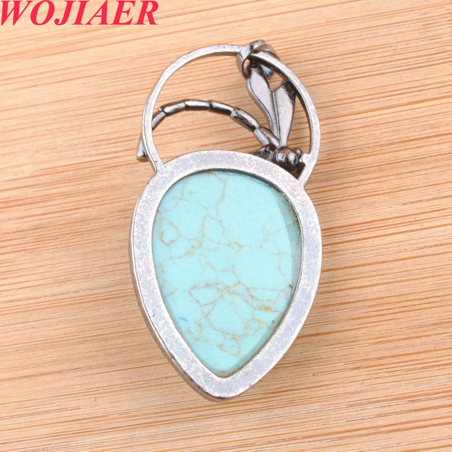 WOJIAER Antique Silver Color Pendant Water Drop Natural Stones Bead Dragonfly Dangle Women Men Charms Jewelry DBO906