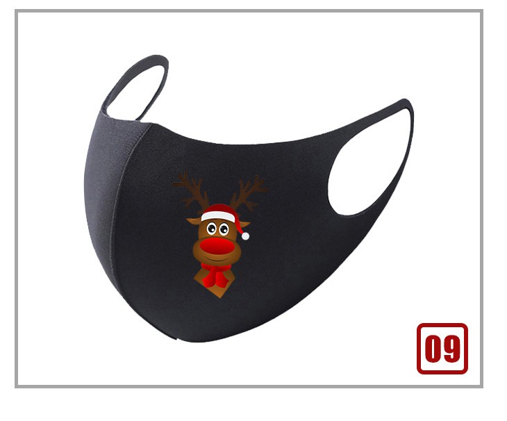 Black Christmas Masks Santa Claus Gift Printed Designer Masks Fashion cartoon cotton Mask new year Decoration 20 designs