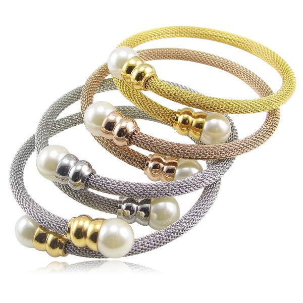 60mm fashion brand elasticity Network chain bangle Gold-color spring bangle with double pearl bead BG0010
60mm fashion brand elasticity Network chain bangle Gold-color spring bangle with double pearl bead BG0010