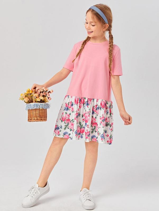 Girls Floral Ruffle Hem Smock Dress SHE