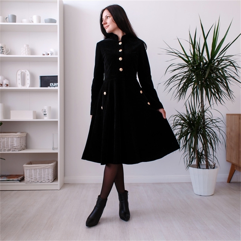 Vestido Plus Size Dress Women 3XL Winter Velvet Dresses Zomerjurken Dames Long Sleeve Black Office Retro Party Dress K8858 201030