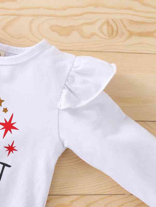 Baby Christmas & Letter Graphic Ruffle Trim Bodysuit & Skirt & Leg Warmer SHE