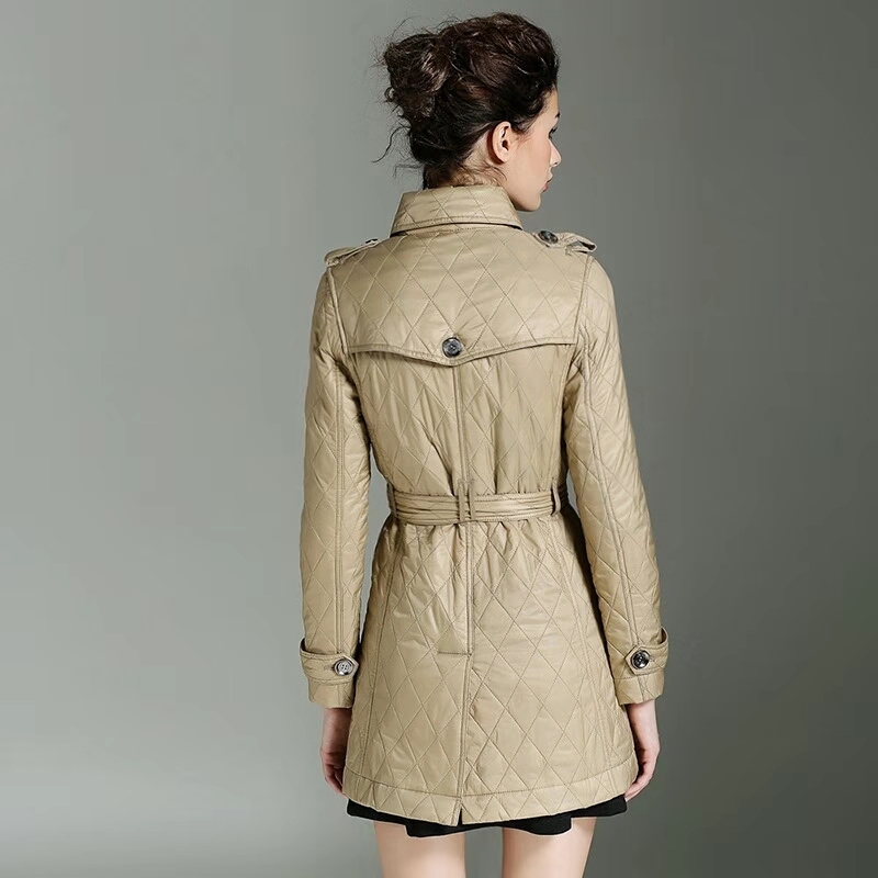 Hot Sale women winter thick coat luxury designer solid cotton padded trench coat vintage british style jacket argyle belt black khaki jacket