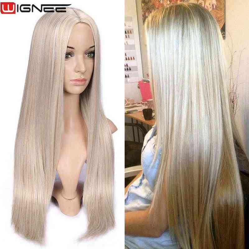 Hairpiece Wignee Long Straight Synthetic for Women Blonde Natural Middle Part Heat Resistant Fibernatural Daily 0121