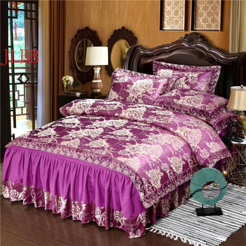Elegant bedding set Jacquard bed skirt set duvet cover 4pcs/set bed linen luxury bedclothes purple Lace golden skirt, Flower red marry
Elegant bedding set Jacquard bed skirt set duvet cover 4pcs/set bed linen luxury bedclothes purple Lace golden skirt, Flower red marry