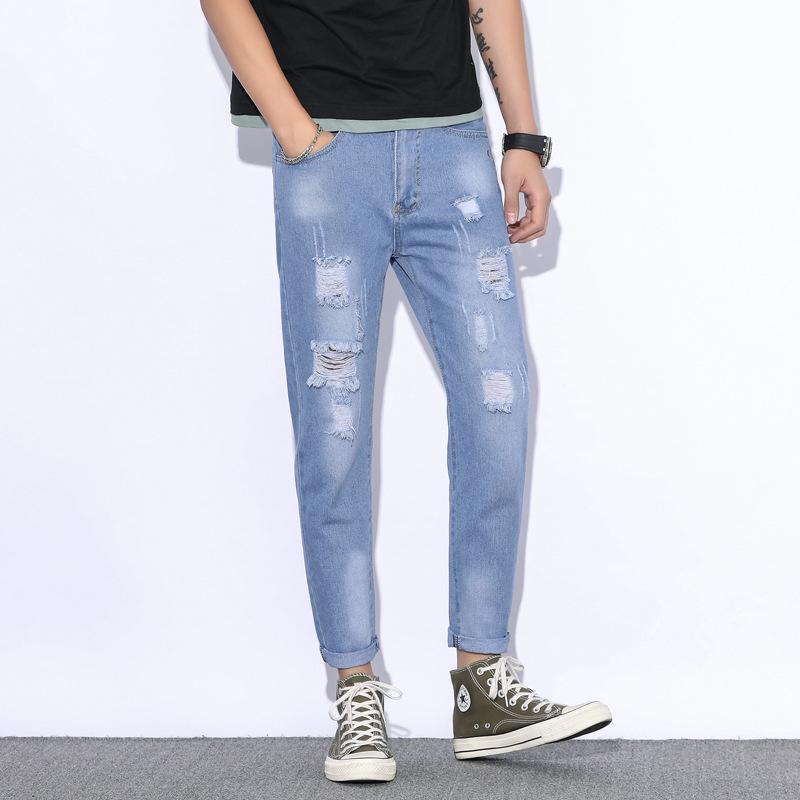 Men's Broken Hole Stretch Slim Fit Jeans Brand New Scratched Pants Male Cotton Washed Jeans Fashion Streetwear Trousers, Blue
Men's Broken Hole Stretch Slim Fit Jeans Brand New Scratched Pants Male Cotton Washed Jeans Fashion Streetwear Trousers, Blue
