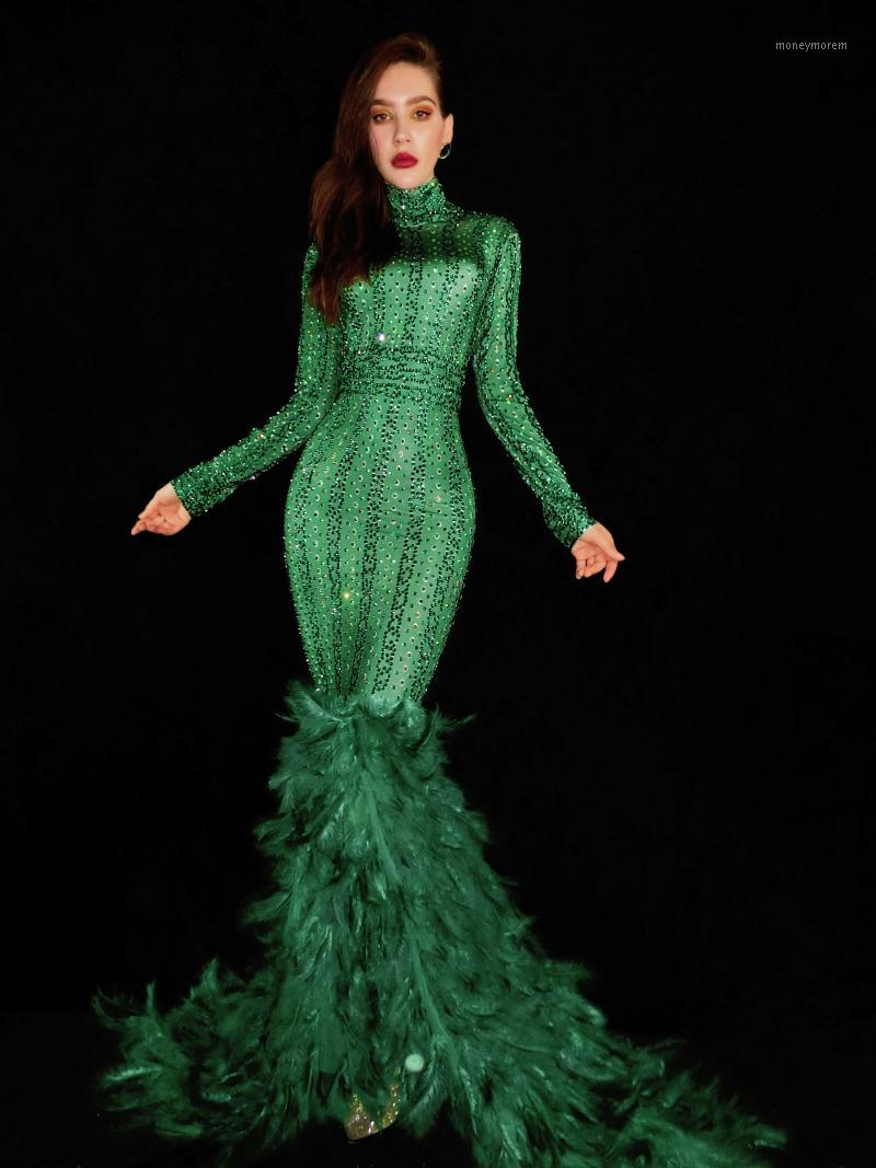 Green Rhinestones Feather Dress Women's Birthday Celebrate Long Dress Evening Party Women Singer Sexy1
Green Rhinestones Feather Dress Women's Birthday Celebrate Long Dress Evening Party Women Singer Sexy1