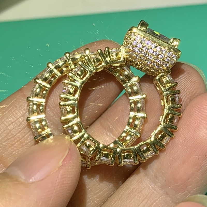 Sterg Sier Wedding Bridal Ring Set: Princess Cut White Topaz Cubic Zirconia Dia Gemstones