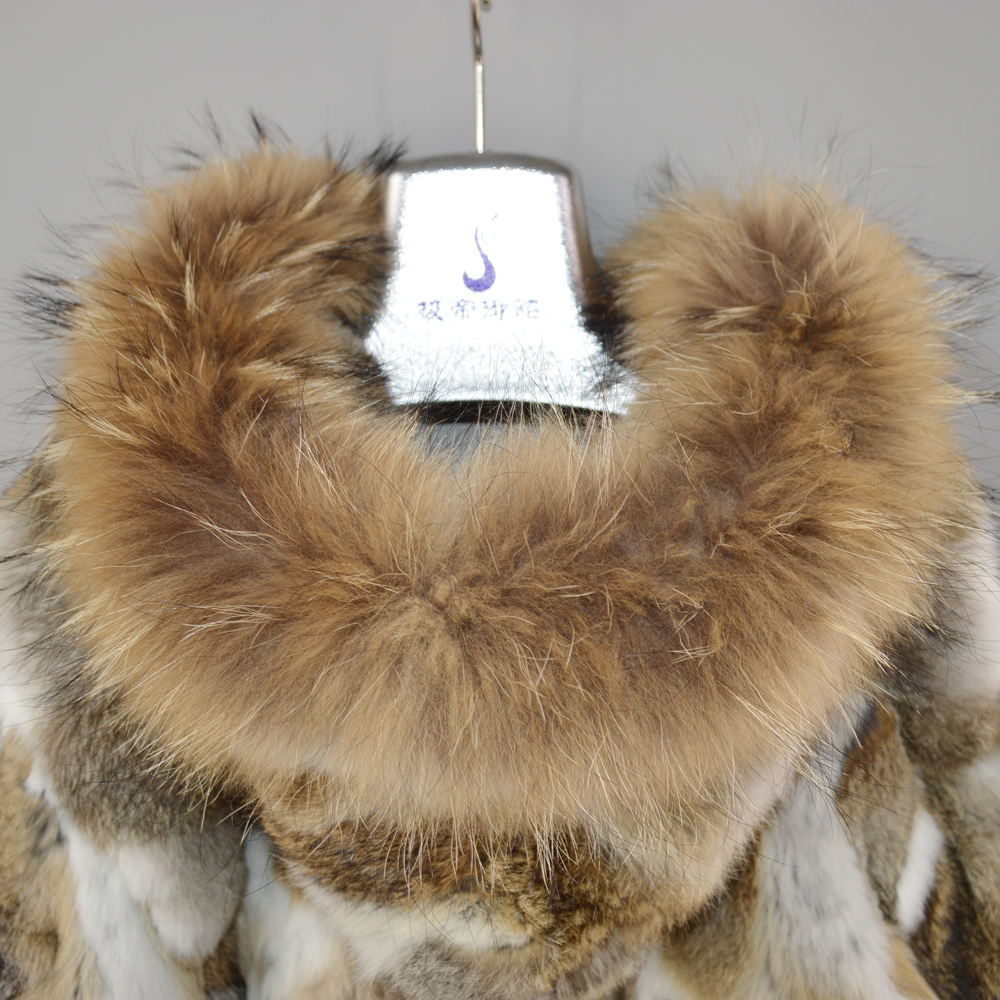 Women Genuine Rabbit Fur Coat Lady Winter Warm Jacket Natural Color Real Rabbit Fur Overcoat