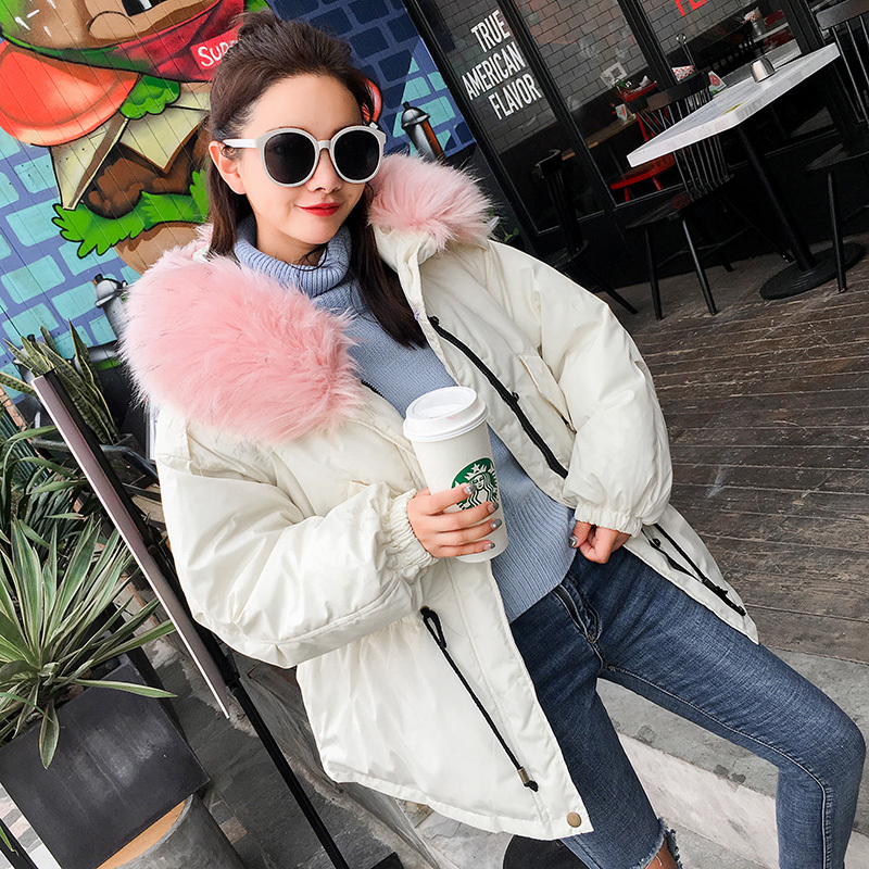 Fitaylor Hooded Big Fur Black Cotton Parka Mujer 2019 Casual Loose Winter Jacket Women Thick Warm Coat Female Padded Overcoats T200114