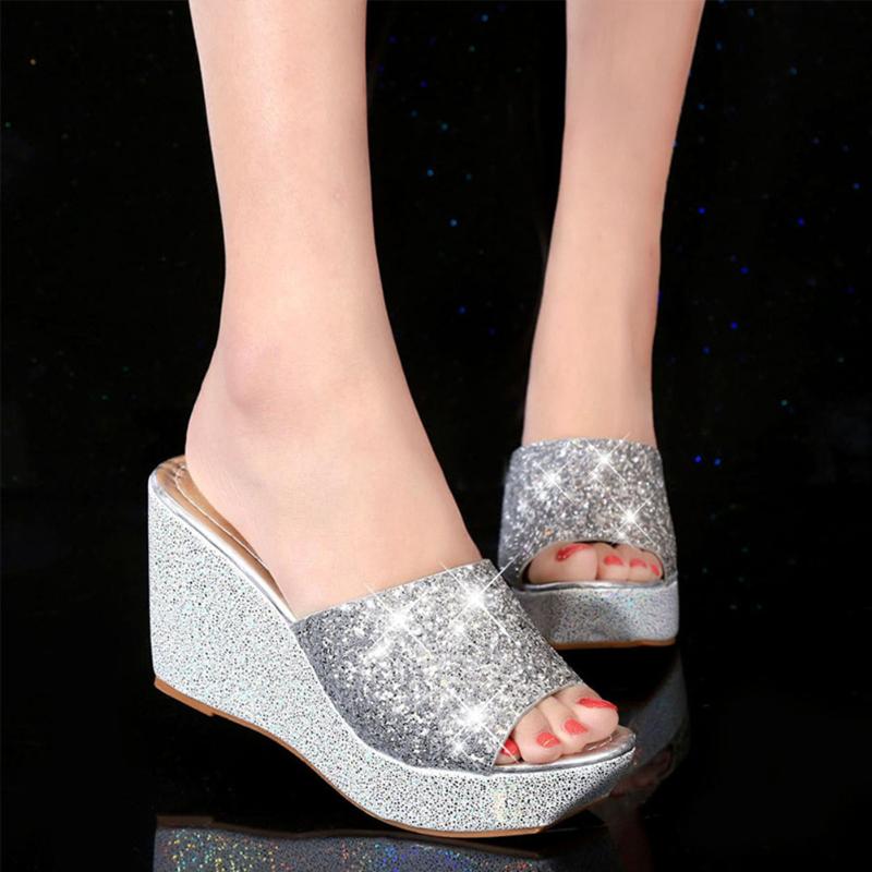 Women Summer Casual High Heel Wedge Slippers Silver Gold Black Bling Flip Flops Shoes Ladies Slippers
Women Summer Casual High Heel Wedge Slippers Silver Gold Black Bling Flip Flops Shoes Ladies Slippers