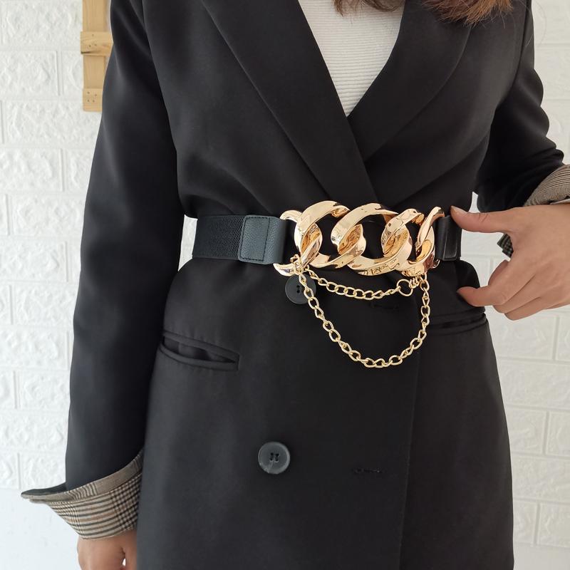 Belts Women Corset Elasticity Leather Wide Wasit Belt With Chain All-match Coat Casual Female Designer Waistband, Gold
Belts Women Corset Elasticity Leather Wide Wasit Belt With Chain All-match Coat Casual Female Designer Waistband, Gold