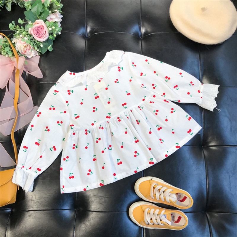 Humor Bear Spring Autumn New Girls Lace Cherry Pajama Set Baby Girl Home Service Thin Section Children's Long Sleeve 2pcs SuitX1019
