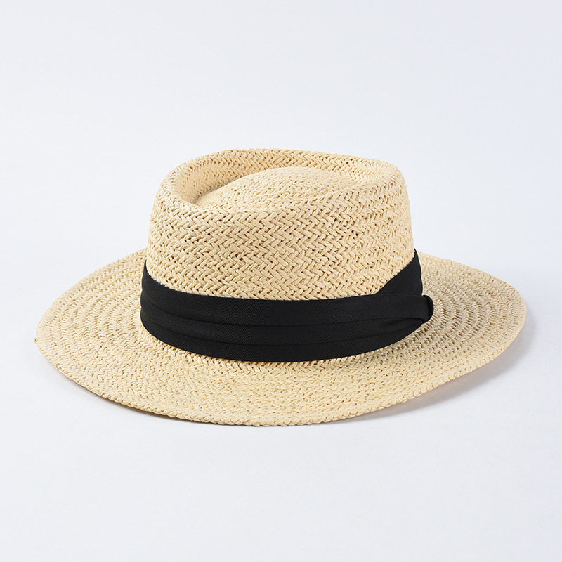 New Handmade Straw Beach Hat For Women Summer Holiday Panama Cap Fashion Concave Flat Sun Protection Visor Hats Wholesale 201027