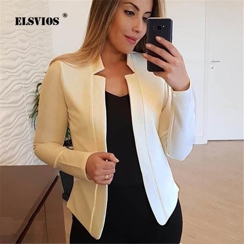 Plus Size Women Autumn Solid Coat OL Elegant Fashion Work Bussiness Jackets Femme Elegant Slim open cardigan outwear T200212