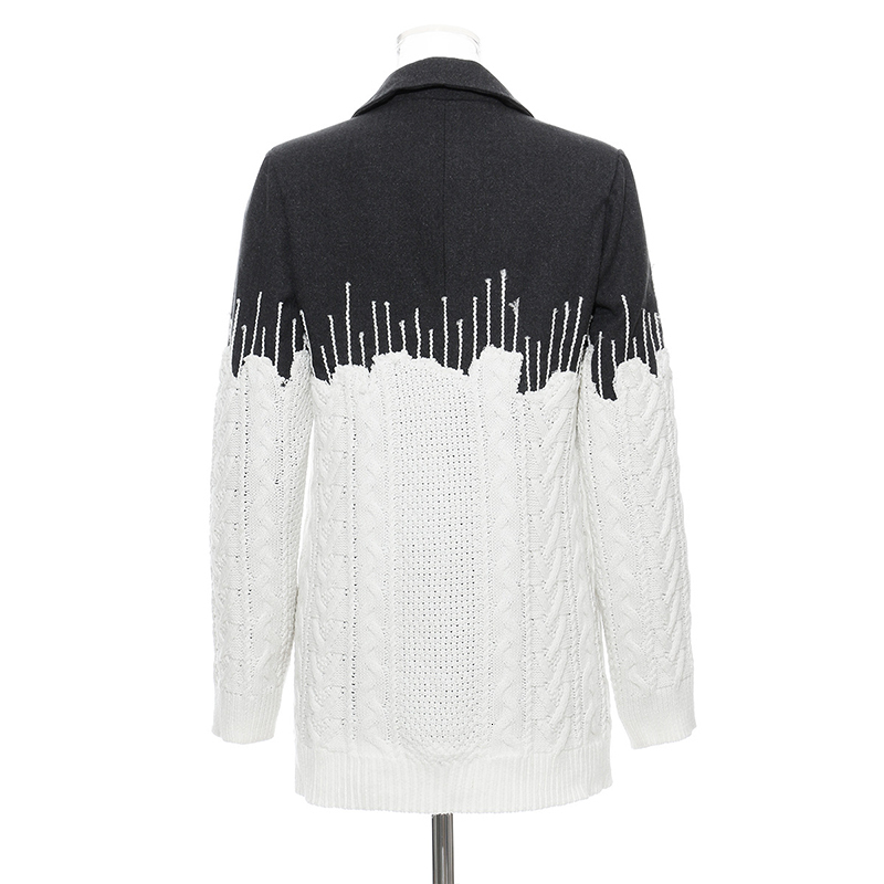 [EAM] Loose Fit Contrast Color Knitting Split Woolen Coat Parkas New Long Sleeve Women Fashion Tide Spring Autumn 2021 JZ248 201222