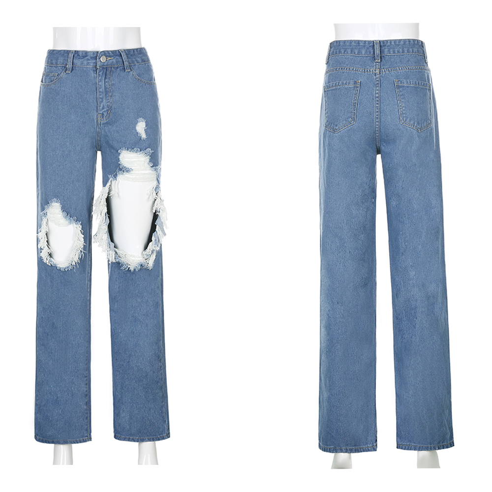 Ripped Straight Women's jeans Baggy Vintage High Waist Boyfriends Mom y2k Denim Distressed Streetwear Female Iamhotty 201029
