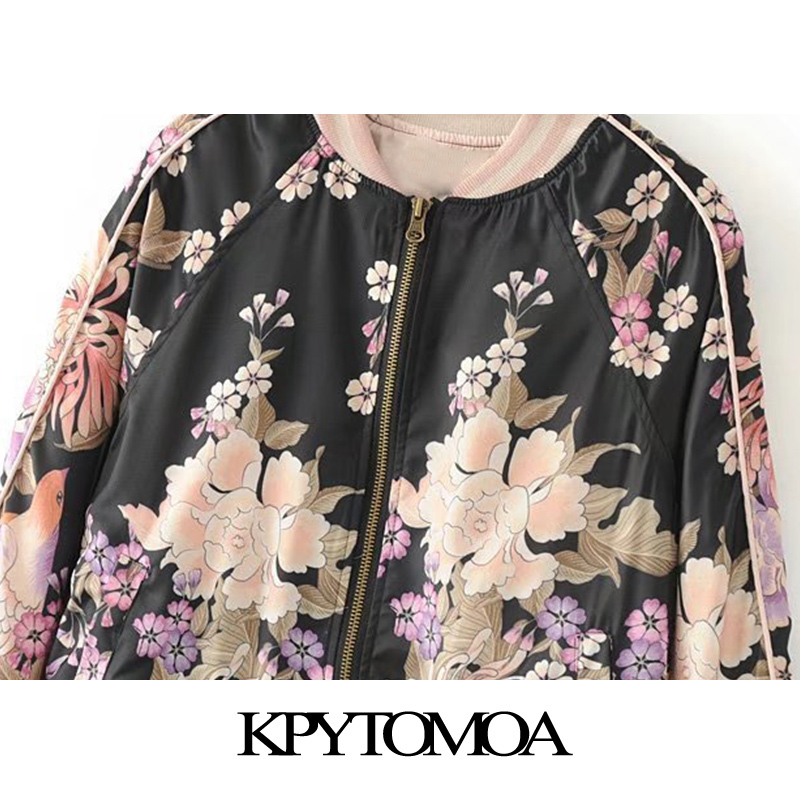 KPYTOMOA Women Boho Fashion Floral Print Bomber Jacket Vintage O Neck Long Sleeve Female Outerwear Chic Tops 201017