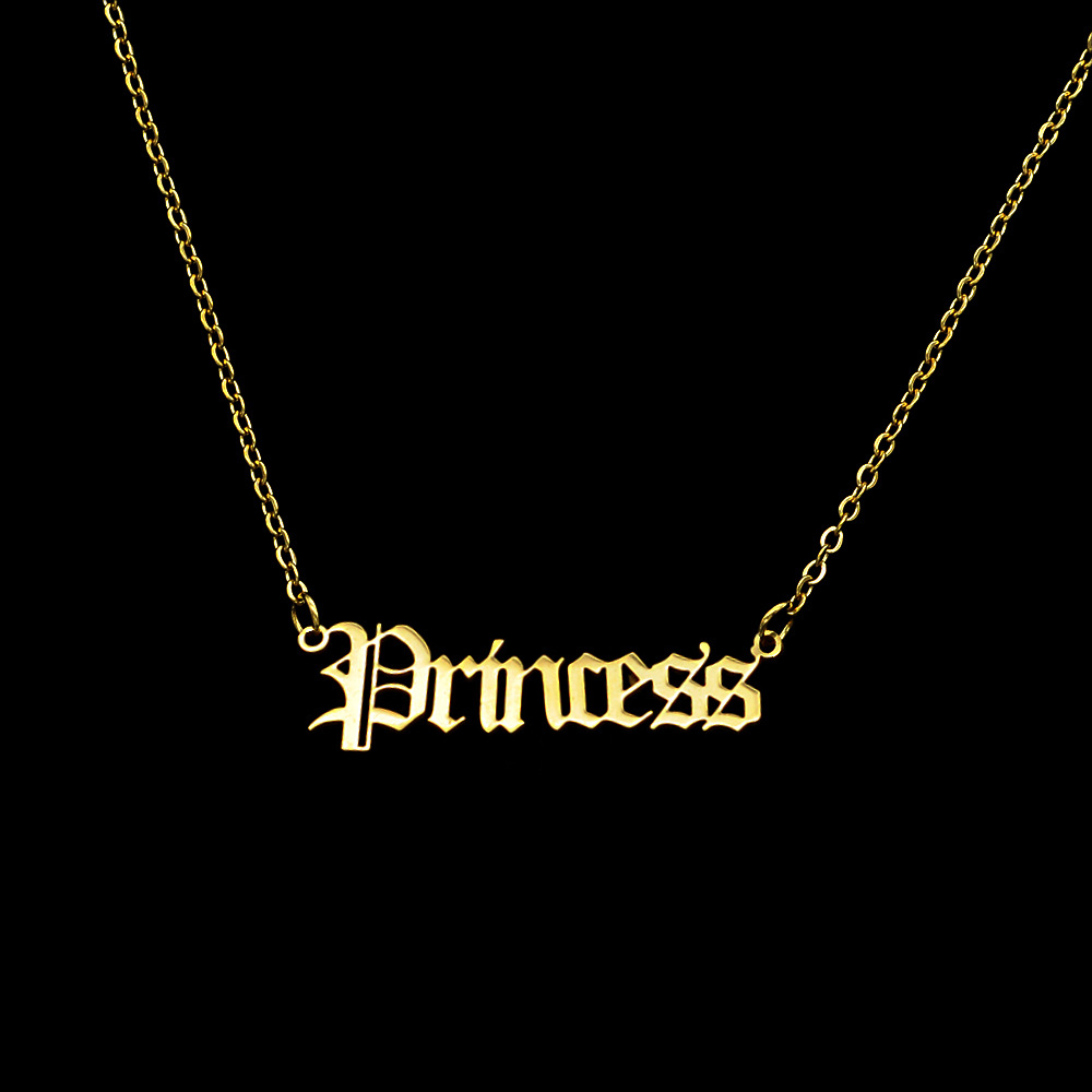 10PCS Old English Letter Word Princess Necklaces Stainless Steel Initial Alphabet Name Logo Pendant Charm Chain Minimalist Collar Choker Jewelry for W