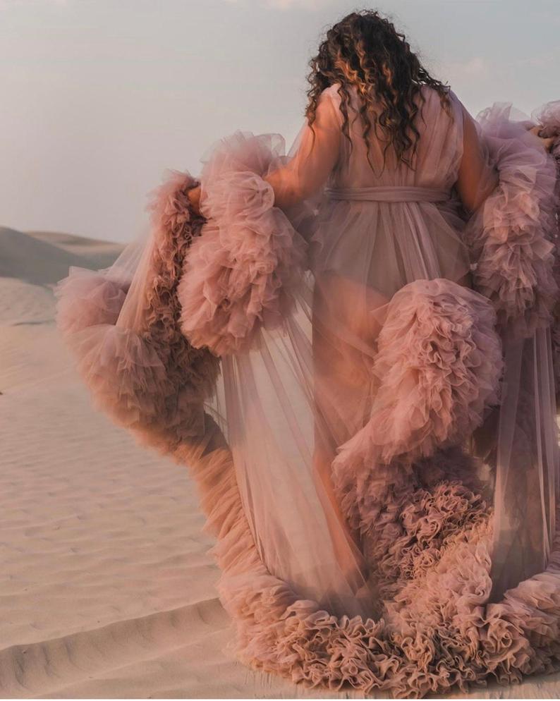 new tiered skirts maternity gowns long sleeves ruffles see though bridal sleepwear bathrobes nightgowns robes women dress kimono