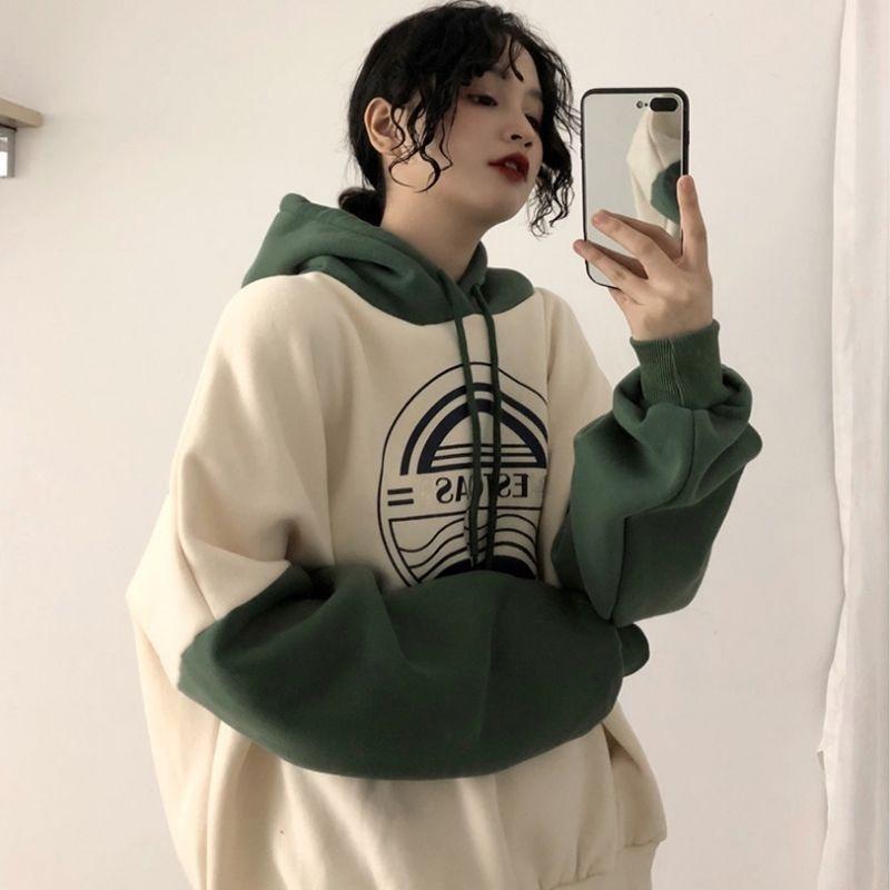 Harajuku style versatile loose stitching show thin women oversize Korean student Pullover print top coat, Black
Harajuku style versatile loose stitching show thin women oversize Korean student Pullover print top coat, Black