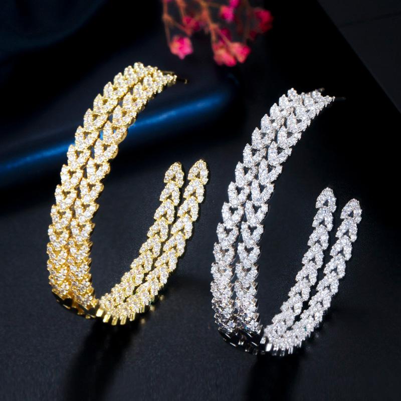 Pera 585 Gold Color Sparkling Cubic Zirconia Luxury Big Circle Round Women Hoop Earings Fashion Party Jewelry Accessories E5111