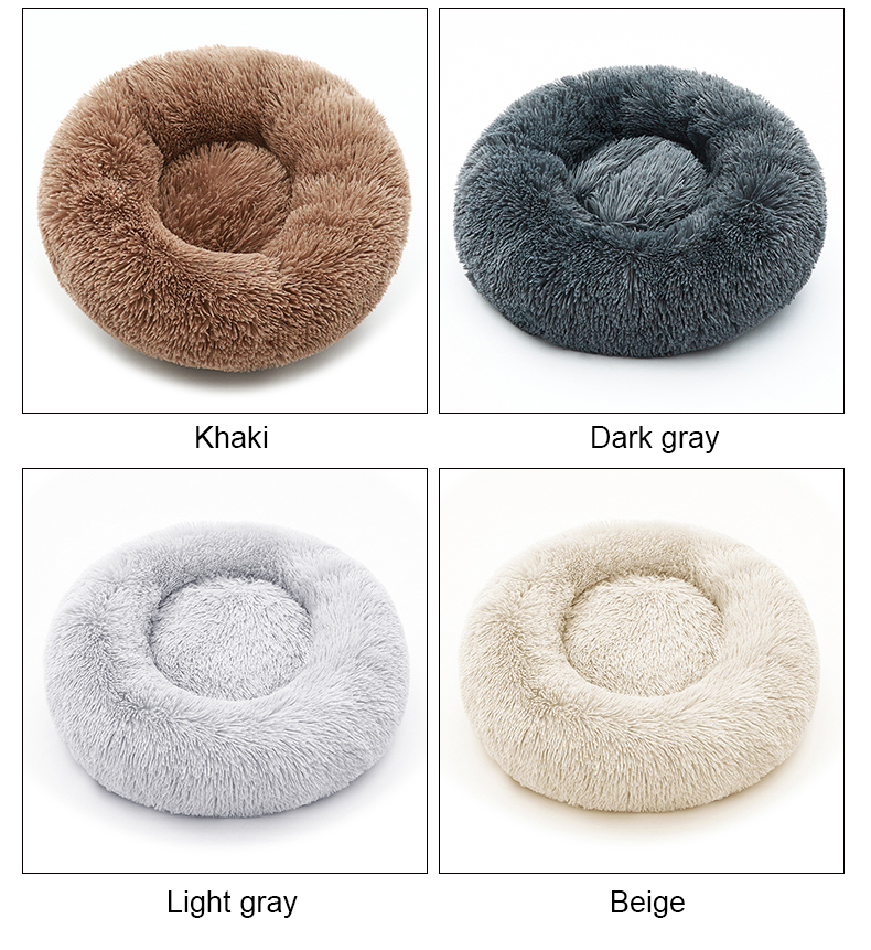 Pet Beds Donut Round Dog Bed Soft Plush Fluffy Cat Cushion Anti-Slip Machine Washable Self-Warming for Puppy Small Medium Large 201126