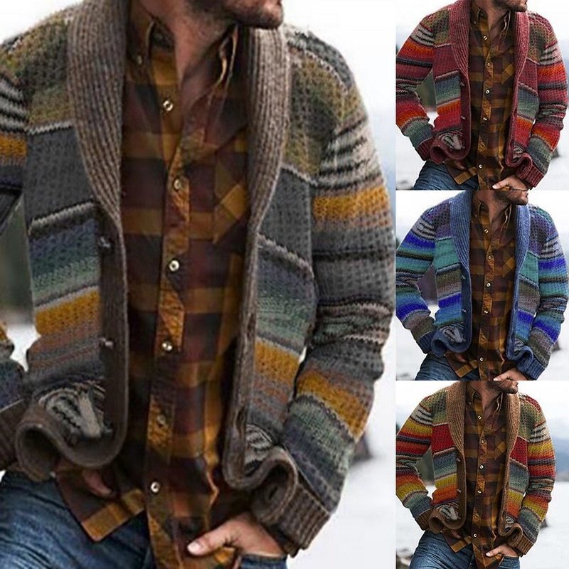 Western Style Hot Selling Men'S Wear Spring New Style Printed Long-sleeved Sweater Tops Men's Midi Sweater Coat 201118