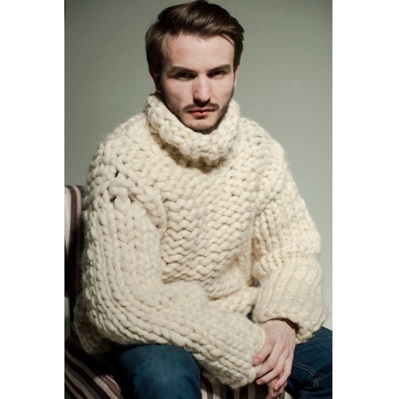 Winter Super chunky Men's Turtleneck Sweater Loose casual handmade thick wool Sweater coat Thick warm male winter clothing 201203