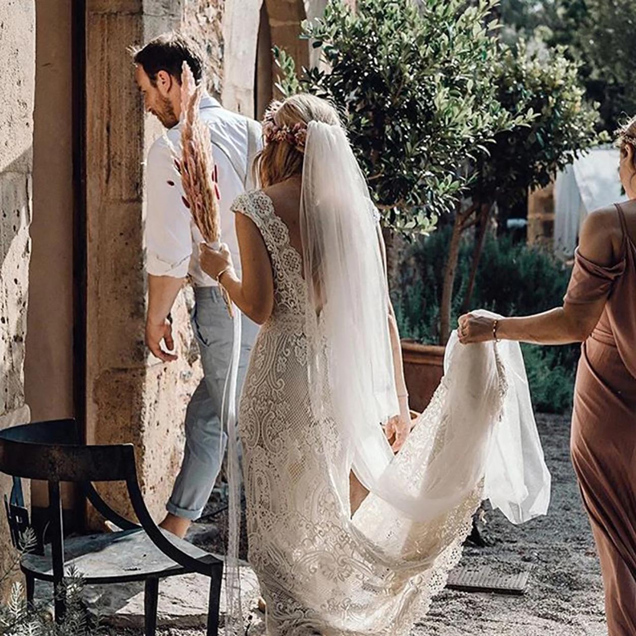 Bohemian pastrol Wedding Dress Cap Sleeve V Neck Crochet Cotton Lace Country mermaid Backless bridal gowns abito sposa pizzo