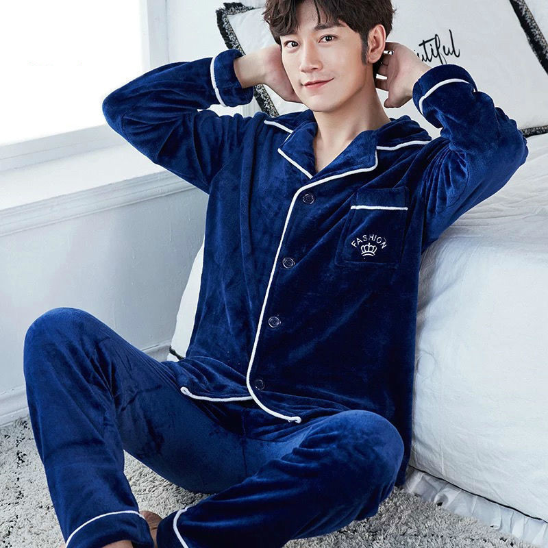 Men Pajamas Winter Flannel Pajama Set Plus Size 3XL Coral Fleece Casual Thick Homewear Warm Sleepwear Boys Pijama Mujer 201111