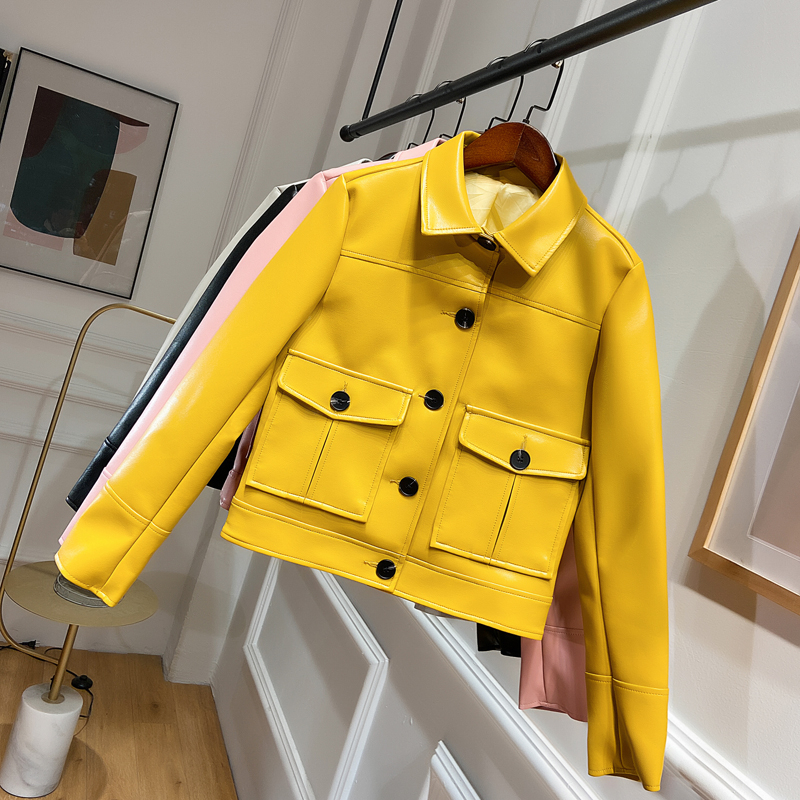 spring Faux leather jacket coats women motorcycle black cool PU leather bomber jacket female short lapels ladies outerwear 201030