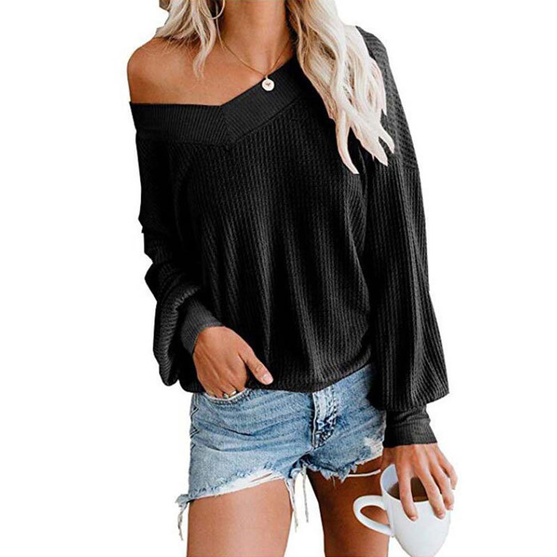 Autumn Off Shoulder Sweater Women V Neck Sweater Ladies Long Sleeve Loose Knitted Sweater Pullover Women Purple 201111wtt