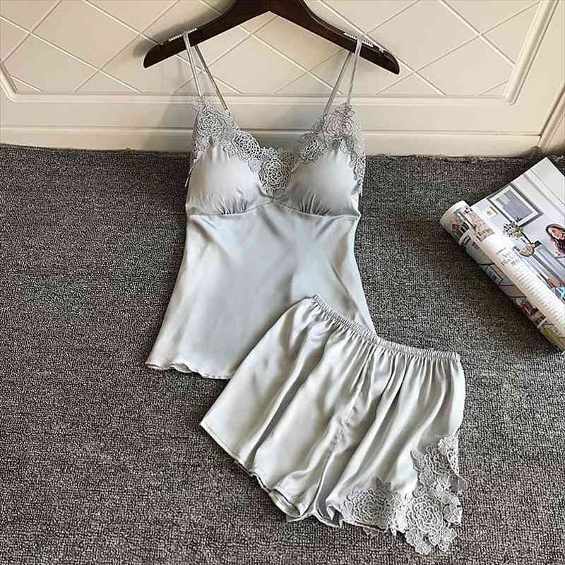 Pajamas Sets Sexy Sleepwear Silk Satin Underwear V-neck Lingerie Lace Pyjamas For Women Tops pants Pijama Mujer 2pcs set, Black;red
Pajamas Sets Sexy Sleepwear Silk Satin Underwear V-neck Lingerie Lace Pyjamas For Women Tops pants Pijama Mujer 2pcs set, Black;red