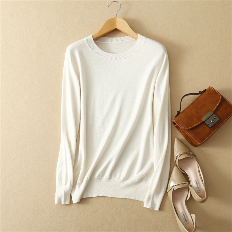 Women's 85 Silk 15 Cashmere Round Neck everyday Long Sleeve Pullover Sweater Top Shirt JN5411 201017