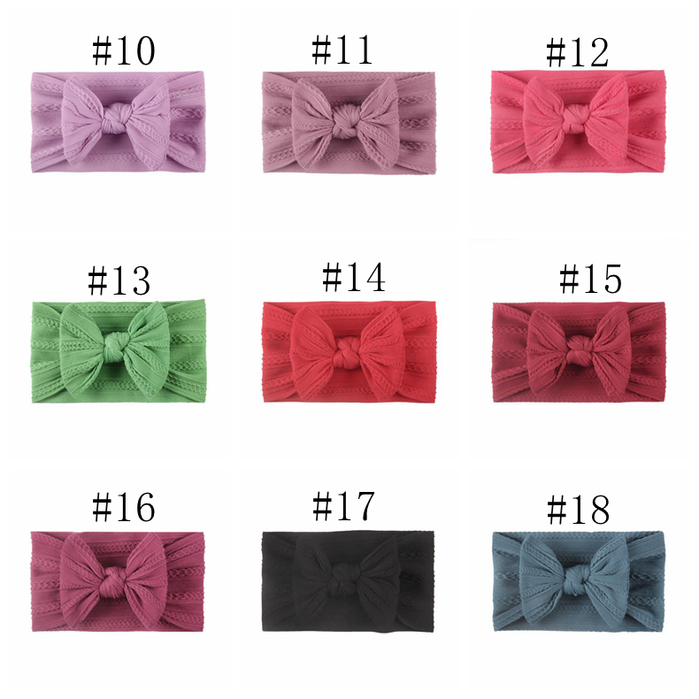 Baby Headband Jacquard Bow Knot Turban Nylon Toddler Girls Head Wrap Solid Wide Headwear Hair Accessories 18 Colors DW6381