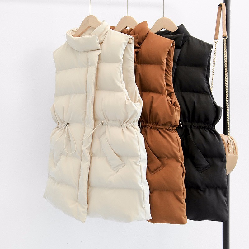 Yzeqi New Arrivals Fashion Winter Vest Women Warm Long Sleeveless Jacket Casual Down Cotton Vests Waistcoat Gilet Femme 201031