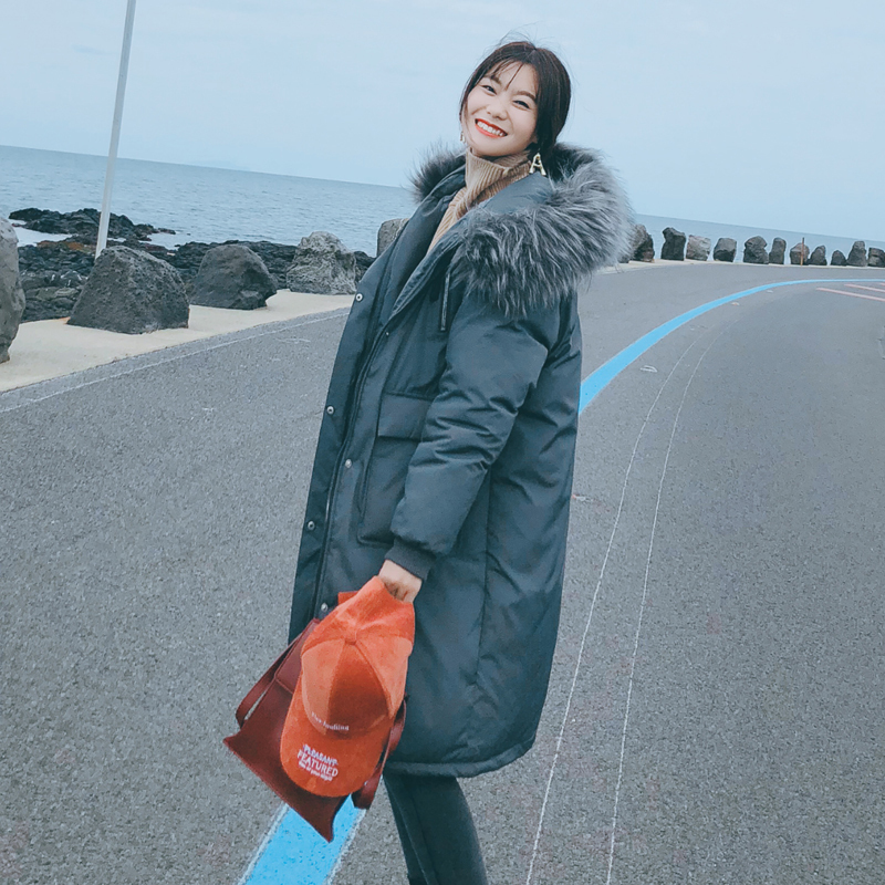 Thicken Warm Fur Collar Winter Jacket Women Casual Medium Long Hooded Coat Female Office Lady 201027