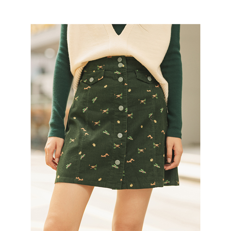 INMAN Autumn New Arrival 100%Cotton Corduroy Cute Print Aline Minimalism All Matched Young Girl Women Short Skirt T200113