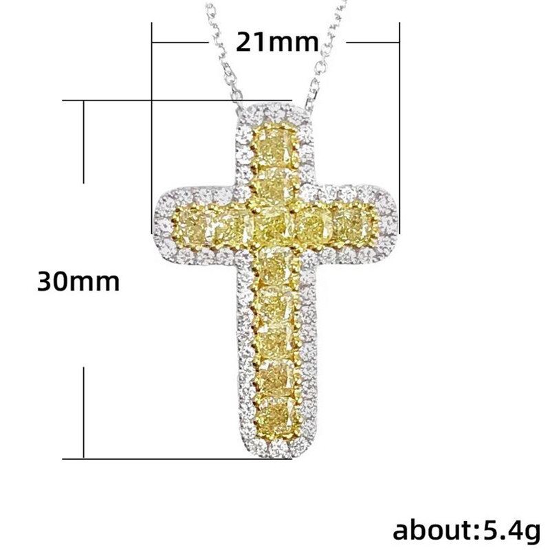 Hip Hop Vintage Sterg Sier Yellow Crystal Cross Pendant Necklace for Women 81fd