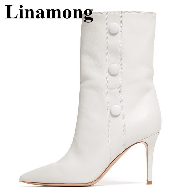 Hottest White Pointed Toe And High Heel Mid-Calf Boots Autumn And Winter Fashion Button Decoration Women Boots High Quality, As picture
Hottest White Pointed Toe And High Heel Mid-Calf Boots Autumn And Winter Fashion Button Decoration Women Boots High Quality, As picture