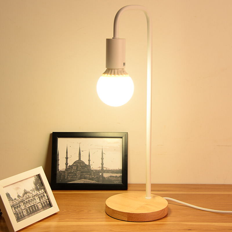 Simple Design Nordic Style LED Desk Lamp - Wooden Base, Iron Frame for Comfortable Readings