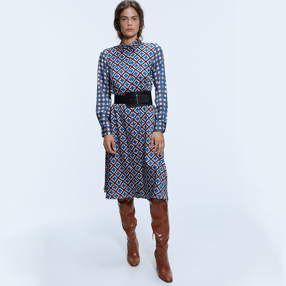 ZA Print Dress New Winter Autumn Newest Casual England Print Dress Women Bohemian Party Dress Friend Gifts Wholesale T200416