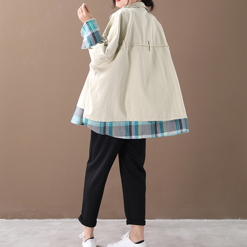 CHICEVER Korean Patchwork Hit Color Women's Jacket Lapel Collar Long Sleeve Oversized Loose Coat Female Autumn Fashion 201017