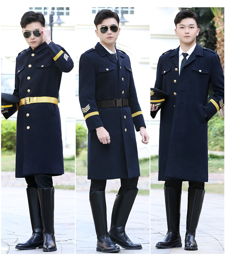 Men's Wool & Blends Airline captain woolen Overcoat male pilot thick property security winter clothing wool annual meeting performance Trench Coa