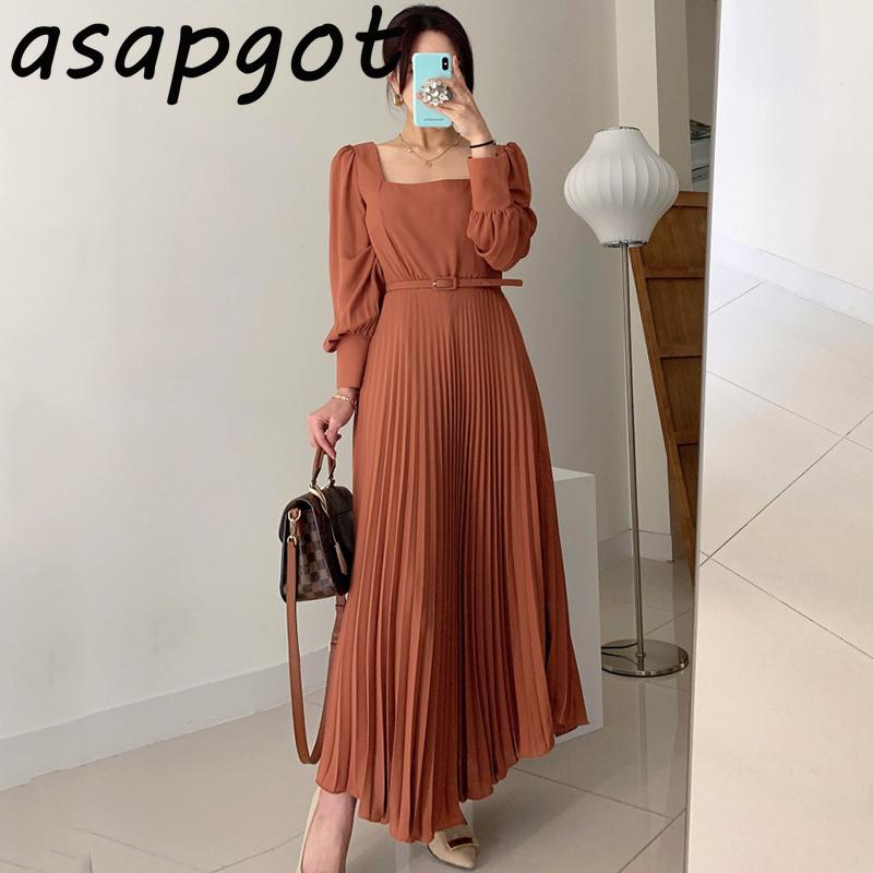 Casual Dresses Chic Korean Elegant Slim Waist Plus Size Square Neck Puff Sleeve Pleated Dress Long With Belt Fashion Vintage Vestido Feminin, Black;gray
Casual Dresses Chic Korean Elegant Slim Waist Plus Size Square Neck Puff Sleeve Pleated Dress Long With Belt Fashion Vintage Vestido Feminin, Black;gray