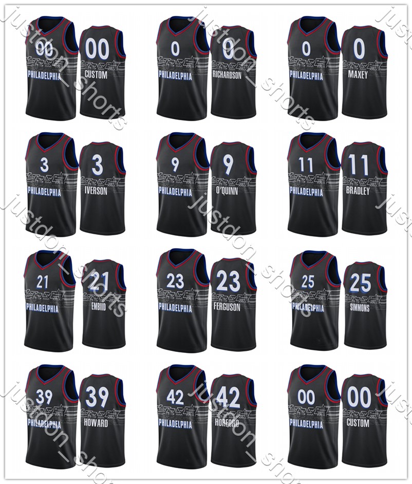 Mens Embiid 21 Simmons 25 Howard 39 Richardson 0 Ferguson 23 Maxey 3 Horford 42 Bradley 11 Iverson 3 Hot Press City New Edition Jerseys